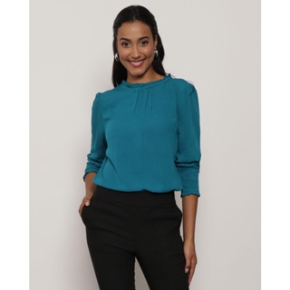 Blusa Feminina Manga Longa Viscose Azul