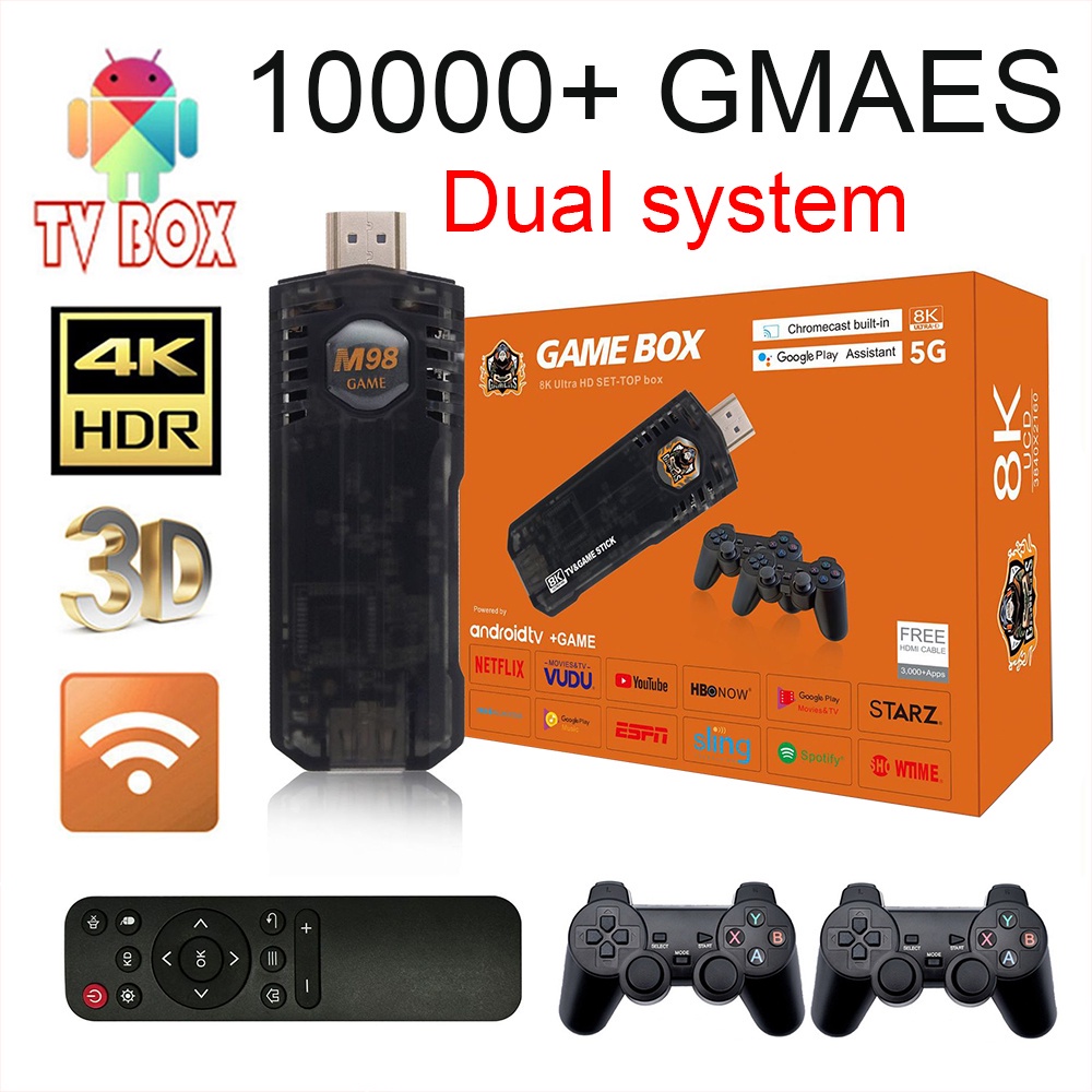 Game Stick 4K 10000 M98 Suporta 14 Simuadores Sistema Duplo Para TV Box Android Com Consoles De Videogame WiFi Retro