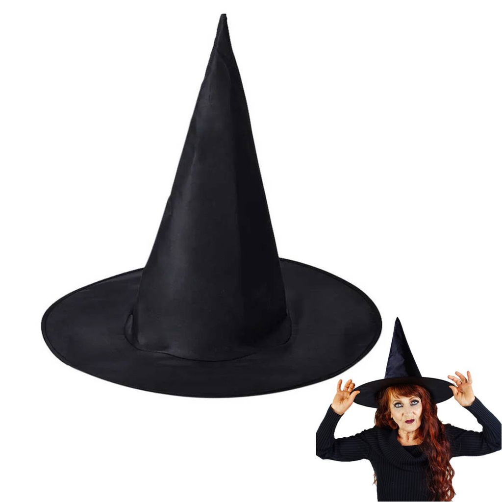 Chapéu Bruxa / Bruxo Preto Liso Halloween Carnaval
