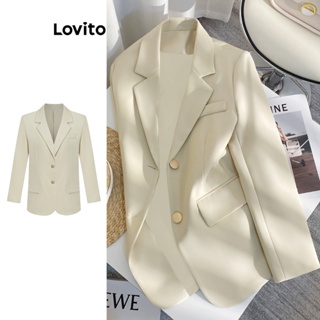 Lovito Casual Blazer Feminino Liso com Botão Frontal e Ombreira L68ED078 (Damasco)