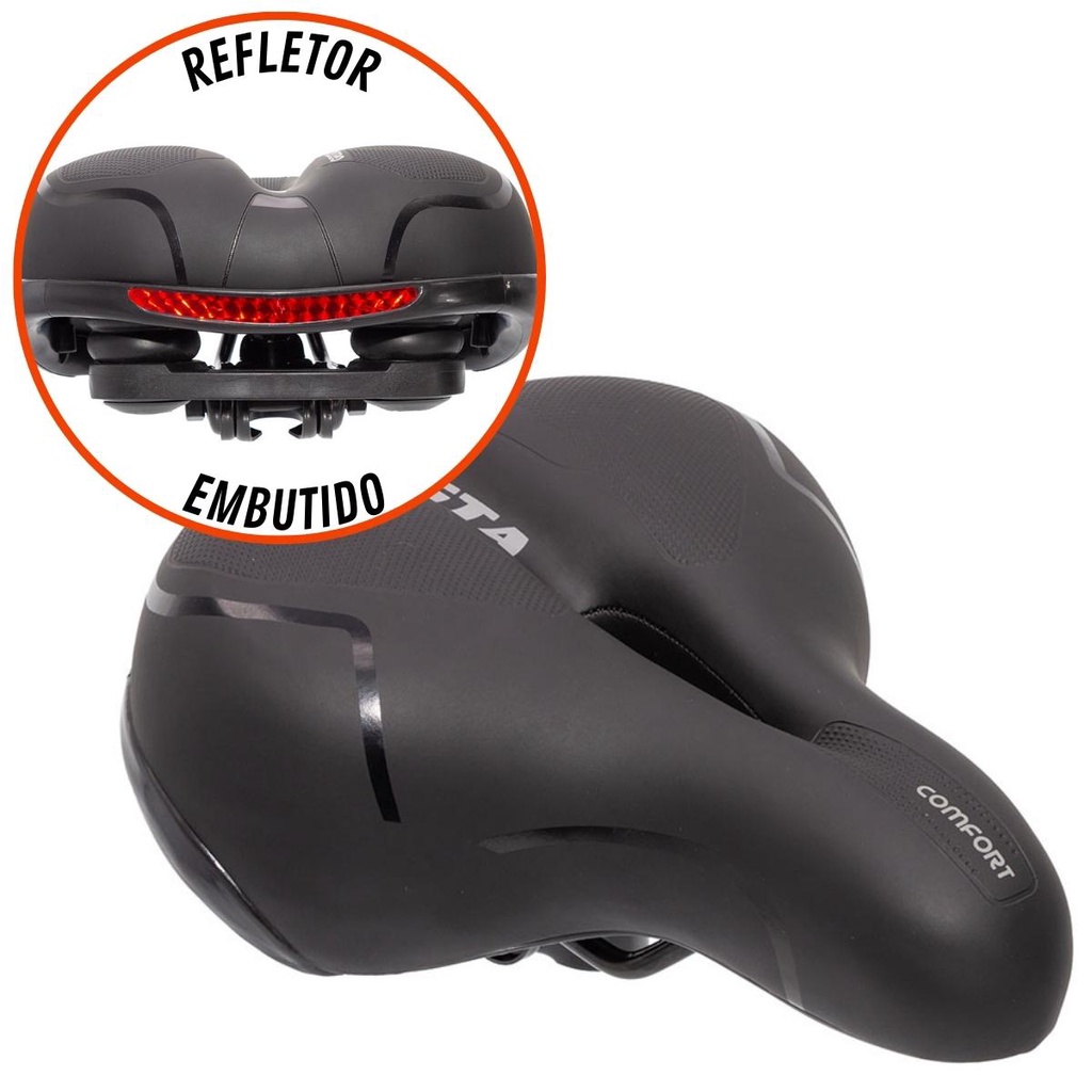 Selim Gel Comfort Banco Bike Macio Confortavel Vazado Grande GG Tech GTA Plus Size Refletor Preto