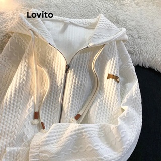 Lovito Casaco de Malha com Acabamento de Gola Redonda e Bolsos Simples Casual para Mulheres LNE13013 (Branco)