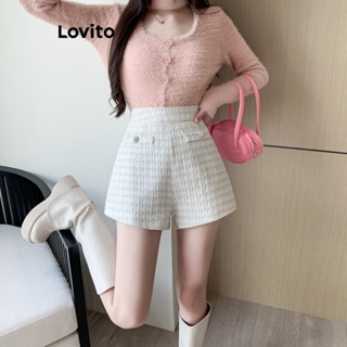Lovito Shorts Casuais Simples Com Bolso Falso Com Joias Para Mulheres LNE34089 (Damasco/Preto)