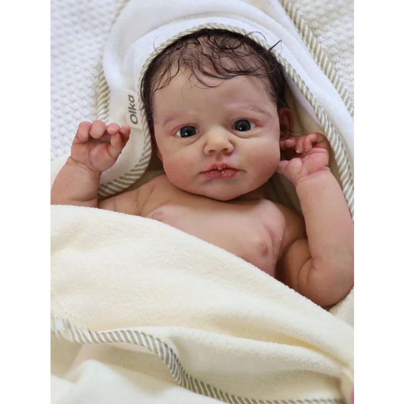 Reborn 49 cm Vinil Awake Loulou Meninas Renascidas Feitas À Mão Bonecas Recém-Nascidas Com Uma Manta Branca