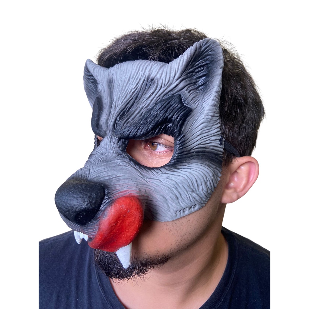 Mascara Lobo Mau metade do rosto com lingua pra fora- Festa 