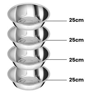 Kit 4 Bacias de Inox Tigelas 25cm Jogo Bowl