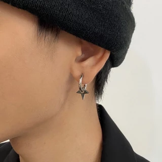 Brincos De Cinco Estrelas Apontadas Pingentes De Rua Hip Hop Moda Homem E Mulher Aço Titânio Personalidade Irregular Básico Neutro Clip