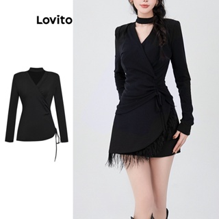 Lovito Camiseta Feminina Elegante Com Corte Simples E Assimétrico Com Cordão L73AD013
