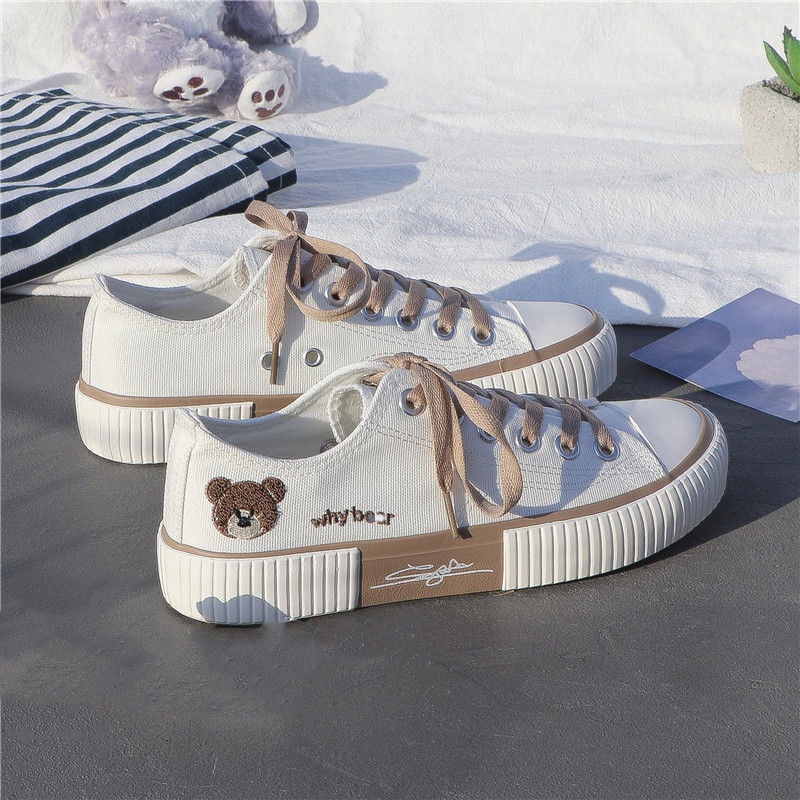 Desenho Minoritário Bordado De Urso Fofo Sapatos Femininos De Lona 2021 Placa De Pelúcia De Outono Versáteis 10 . myb3c8ve.sgsala1br