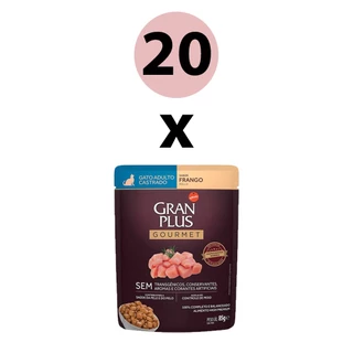 Ração Úmida Gran Plus Gourmet Gatos Adultos Castrado Frango Sachê 85g