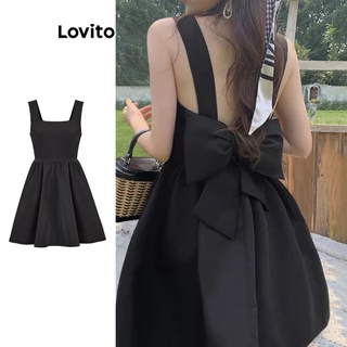 Lovito Festa Vestido Feminino Liso com Laço Traseiro e Costas Abertas L74ED298