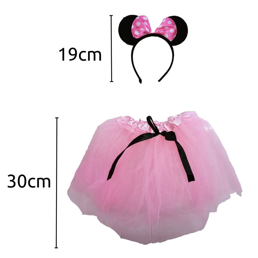 Fantasia de Carnaval Infantil Minnie Saia de tule 30cm e tiara