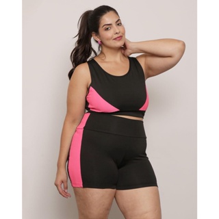 Top Feminino Plus Size Fitness Fitter Nadador Preto