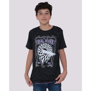 Camiseta Juvenil Estampa Skate Flamê Preta