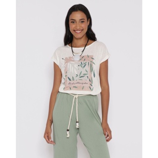Blusa Feminina Botonê Estampa Folhagem Off White
