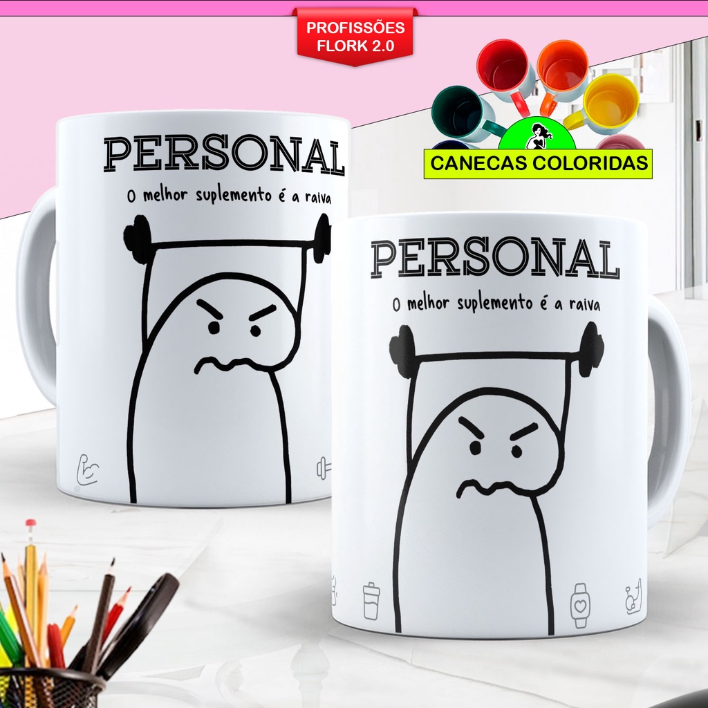 CANECA DE CERÂMICA PERSONALIZADA - PERSONAL TRAINER - FLORK