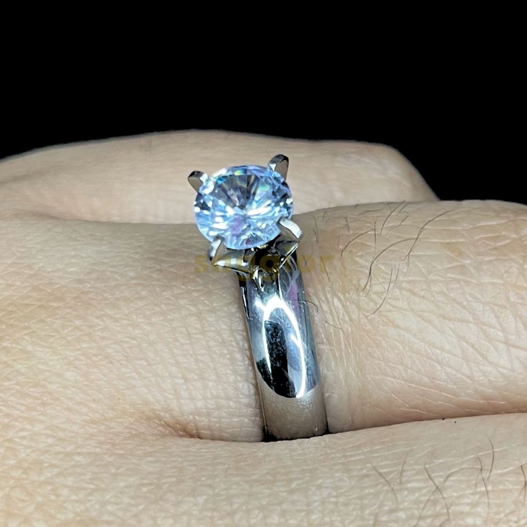 Anel Solitário Aço Inoxidável Com Pedra Zircônia Prateado 6mm