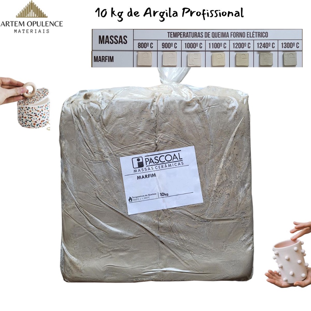 Argila Profissional Marfim para Cerâmica Escultura Queima Forno 10 kg