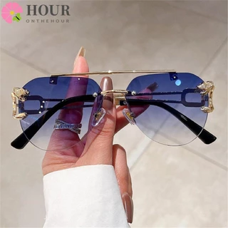HOUR Cheetah Óculos De Sol Decor , UV400 Rimless Double Bridge Gradient Eyewear Para Mulheres E Homens