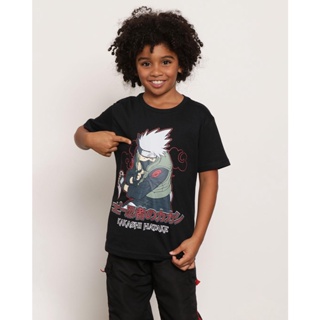 Camiseta Infantil Manga Curta Naruto Estampa Kakashi Preta