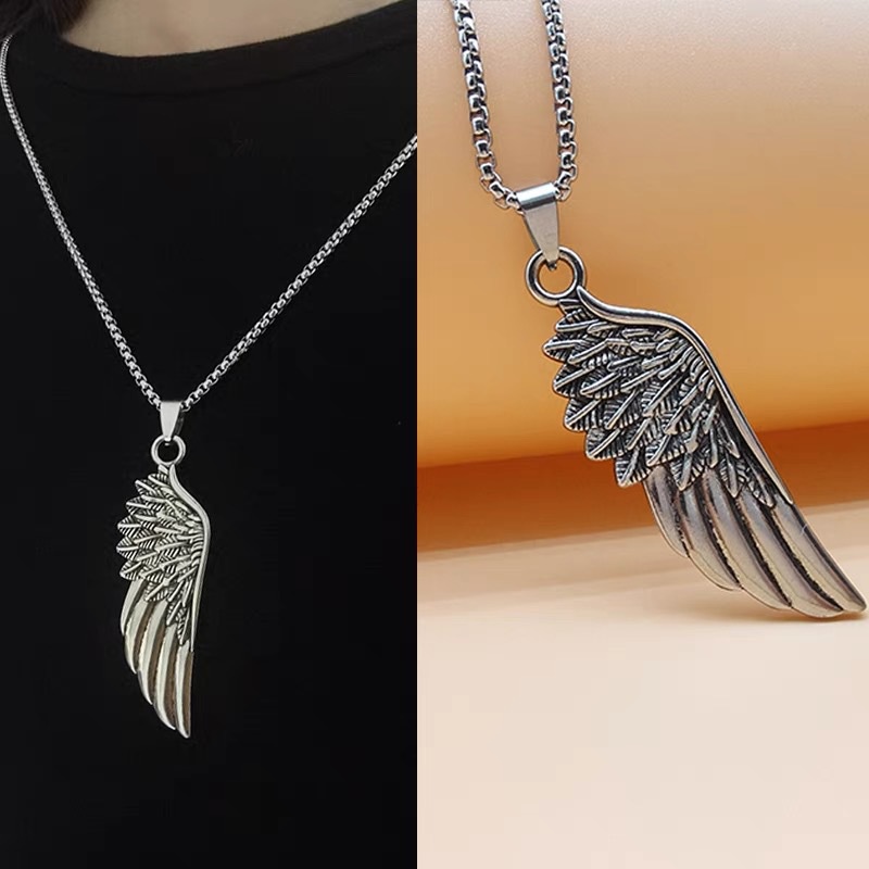 Colar de asas de anjo de aço de titânio masculino pingente retrô ...