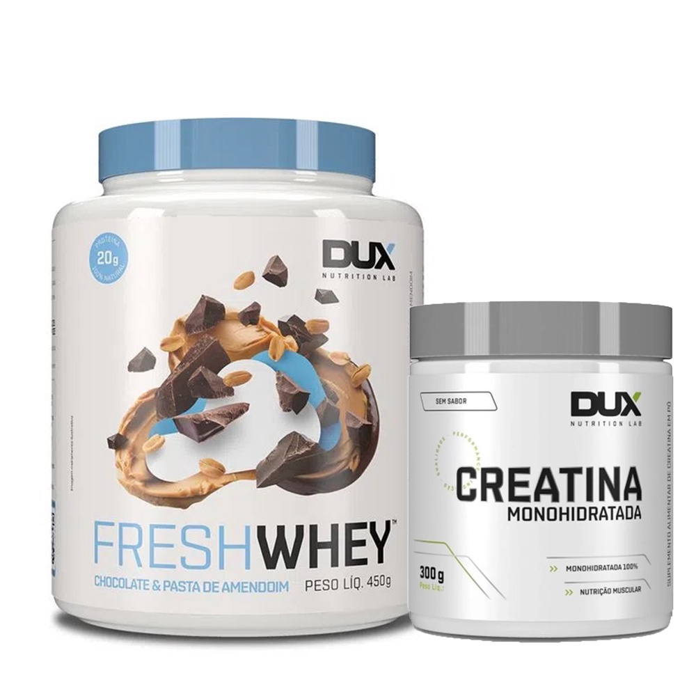 Kit Fresh Whey Chocolate e Pasta Amendoim 450g Dux + Creatina MonoHidratada Pote 300g Dux