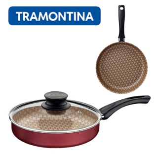 Frigideira Antiaderente Reta Tramontina Com Tampa De Vidro Vermelho Turim 22 cm 1,7 Litros