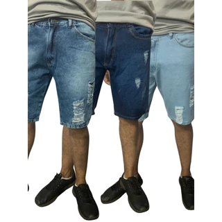 Kit 3 Bermudas Jeans Masculina Lavagem Variadas Premium Para Todas as Ocasiões Tendência Homem Moderno