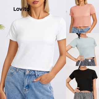 Lovito Camiseta Casual Lisa com Gola Marinheira Básica L18X101(Branco/Rosa/Azul/Preto/2PÇS)