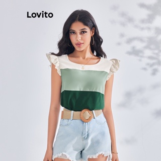 Lovito Blusa Casual com Renda e Amarração para Mulheres LBE03086 (Multicolorido)