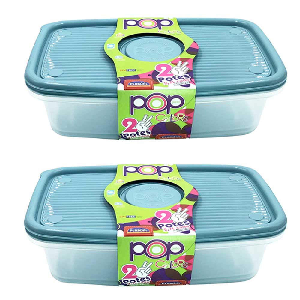 Kit 4 potes plástico azul 2700ml para alimentos comida mantimentos ...