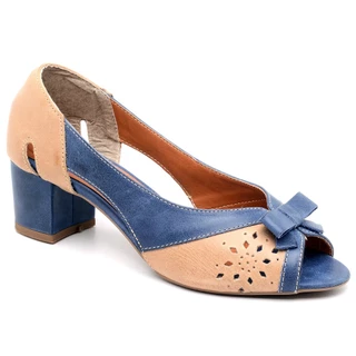 Sapato Sandalia Peep Toe Feminina em Couro com Salto Baixo Leve Fechada Versátil