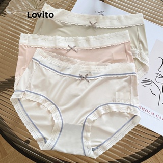 Lovito Calcinha Casual Com Laço Liso E Contraste Para Mulheres LNA41014