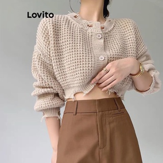 Lovito Cardigan Casual De Botão Liso Para Mulheres LNA41199