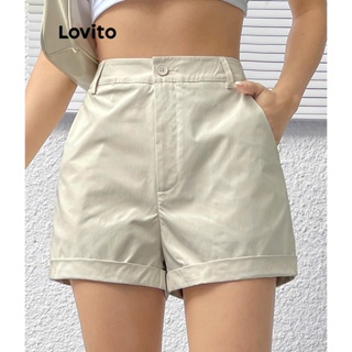 Lovito Shorts Casuais Com Bolso Liso E Enrolados Para Mulheres L74ED052
