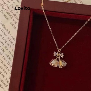 Lovito Elegantes Colares De Sino De Cristal Com Laço De Borboleta E Strass Para Mulheres LFA11435