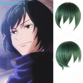 FORBETTER Zenin Mai Cosplay Peruca , Anime Cabelos Sintéticos Jujutsu Kaisen , Curtos Em Camadas De Halloween Resistentes Ao Calor Verde Escuro