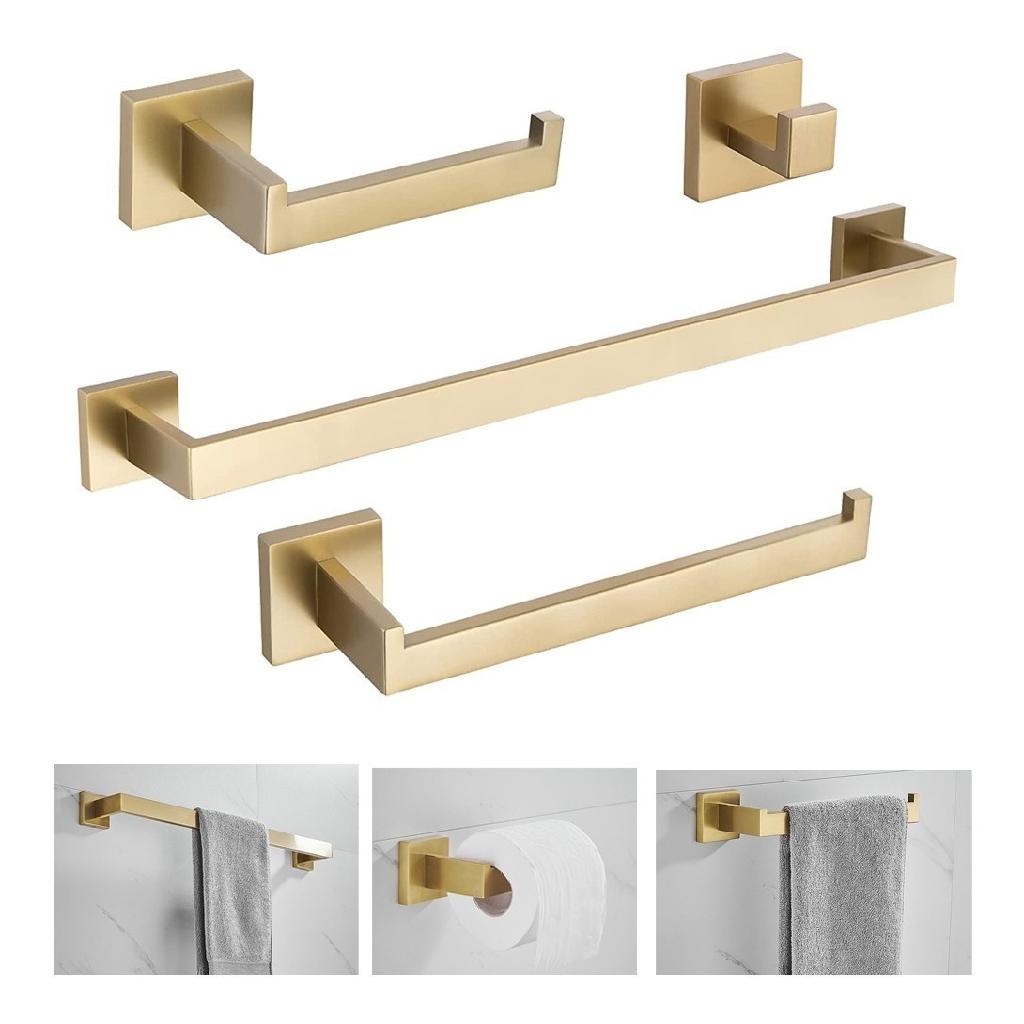 Kit Acessórios Banheiro Inox 304 Dourado Luxo 4 Peças