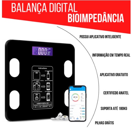 Balança de Bioimpedancia Corporal Digital com Bluetooth 180KG