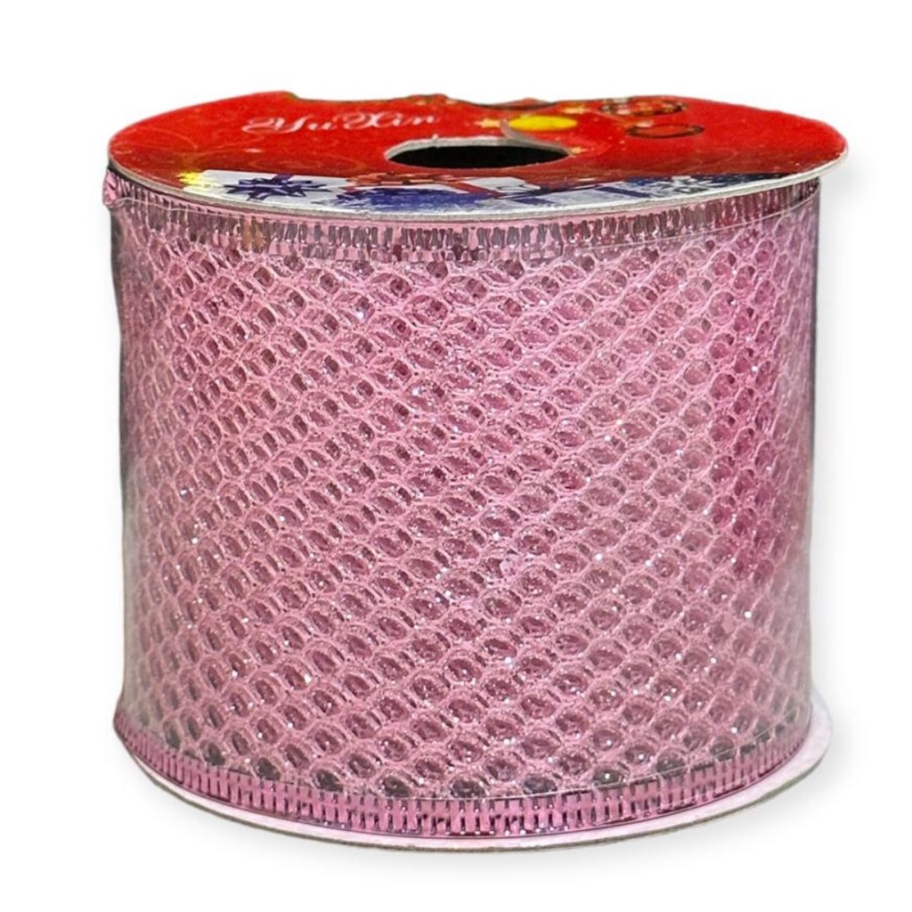 Fita Decorativa Rede Brilho Rosa Vencedor 9m - Natal