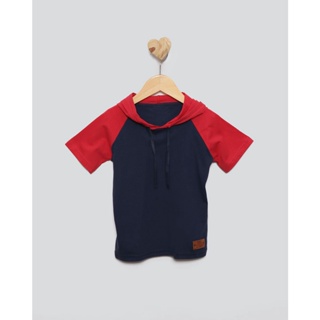 Camiseta Bebê Manga Curta Raglan Com Capuz Marinho
