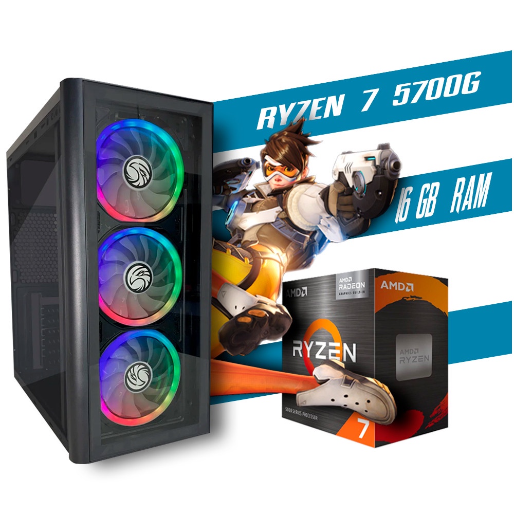 PC Gamer Completo Ryzen 5 5600G, 16GB RAM, SSD 480Gb + Monitor 21.5 + Kit  Gamer, Black Hawk, Enifler