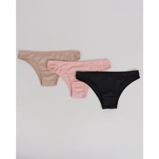 Kit 3 Calcinhas Tanga Microfibra Rosa Nude Preta