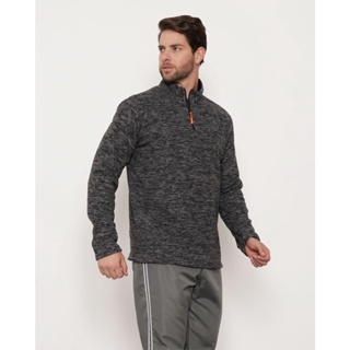 Jaqueta Masculina Fitness Fitter Fleece Gola Alta Rajado Mescla Escuro