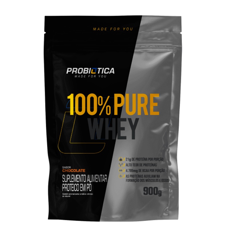 100% Pure Whey Protein Chocolate 900g Refil Probiótica