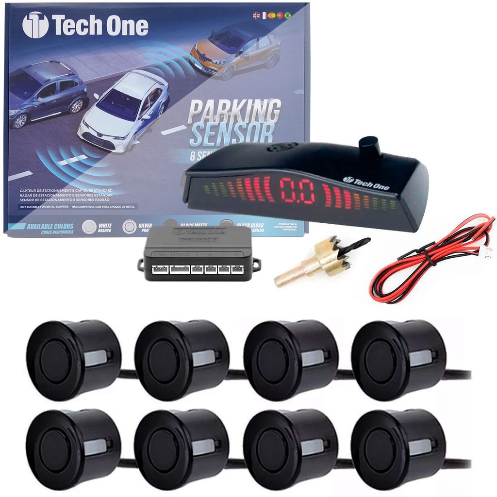 Sensor Estacionamento Ré 8 Sensores Display Cores Tech One