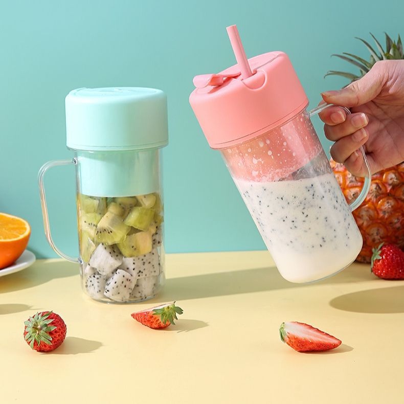 Copo Caneca Liquidificador Mini Juicer 420ml Com 6 Laminas Tampa E Canudo Recarregavel Portatil