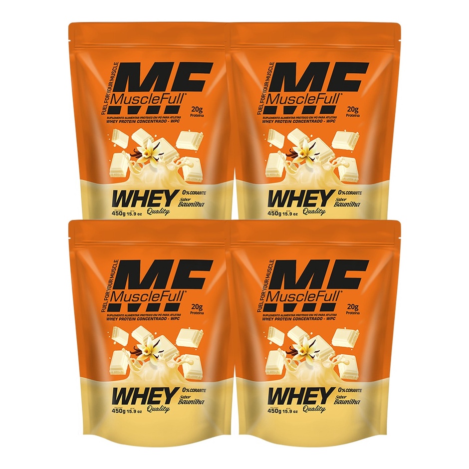 Kit 4 Whey Protein Concentrado 100% Quality 450g Musclefull