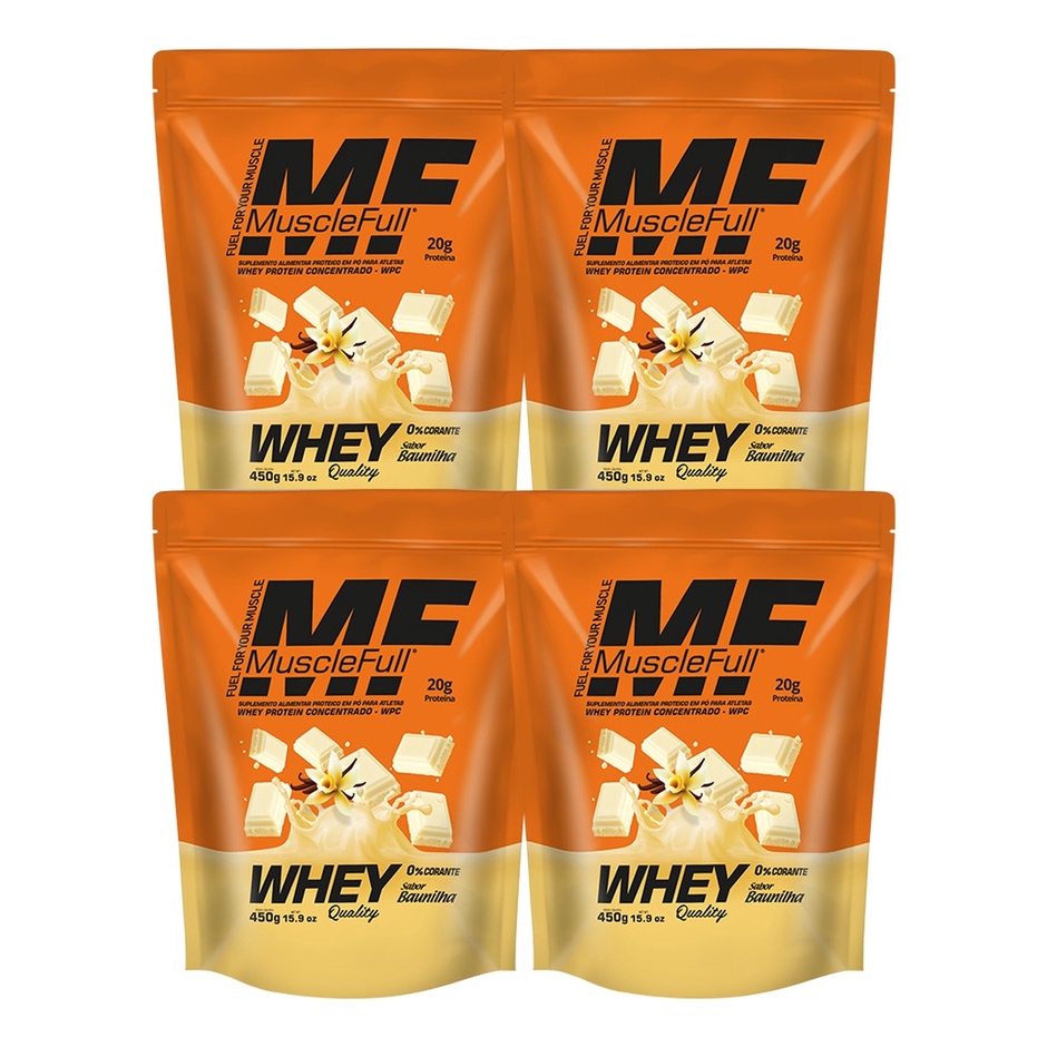 Kit 4 Suplemento Em Pó 100% Whey Proteínas 450g Musclefull