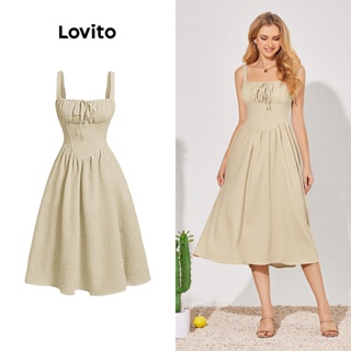Lovito Vestido Longo com Amarração e Babado para Mulheres LBE04122 (Damasco)